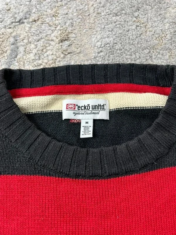 Suéter de gola redonda com estampa de listras pretas e vermelhas Retro Ecko unltd. Masculino tamanho M – photo 5
